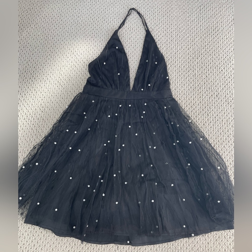 Black tulle dress with Pearl detail